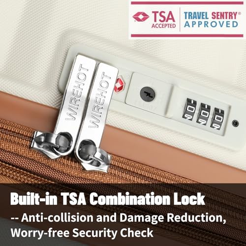 Lightweight Luggage with Spinner Wheels & YKK Zipper, 3-Piece Suitcase ABS+PC Hardside Luggage Set with TSA Lock for Women Men, Apricot Off White (20+24+28 inch)4