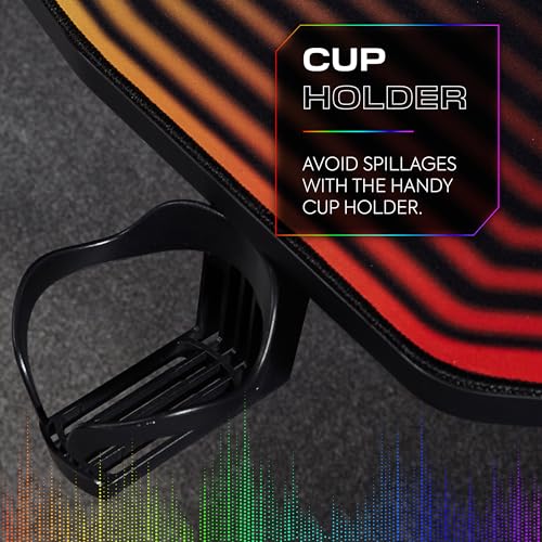 X-Rocker Infinity RGB Gaming Desk 140 x 60cm, Large Gaming Table for Laptop Home Office Desk, with Headphone Hook and Cup Holder, Includes FREE Mouse Pad BLACK - Image 6
