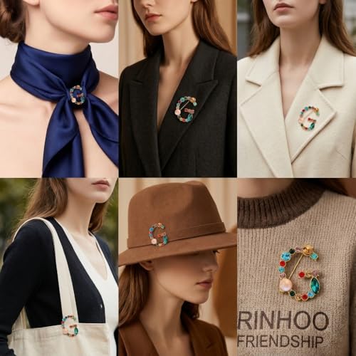 Image of Initial Brooch Pins A-Z 26 Letters Brooches For Women Colorful Enamel Alphabet Pin Pearl Crystal Lapel Pin