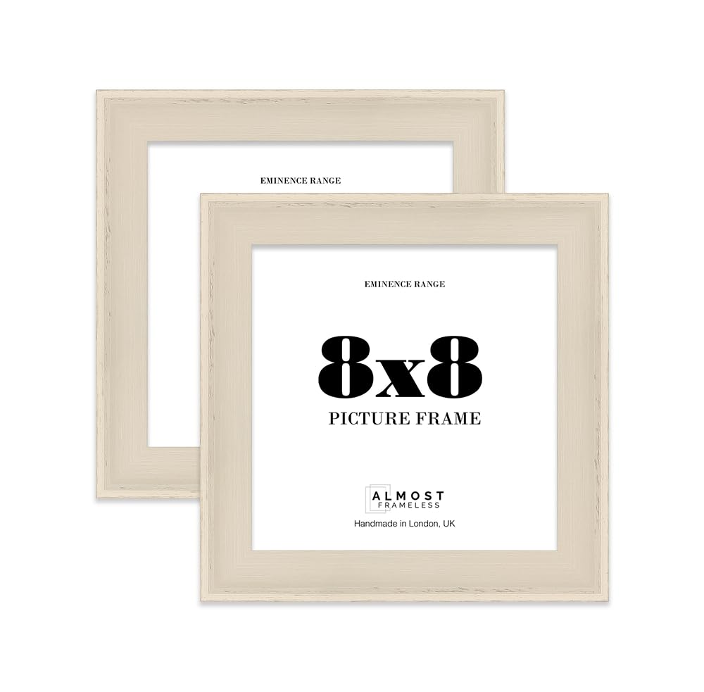 8x8" Cream Picture Frame - Rustic Wood Industrial Effect Photo Frame for Wall Display, Ideal for Posters, Prints & Home Décor, Wall Hooks and Kickstand, 32mm Edge - 2 Pack