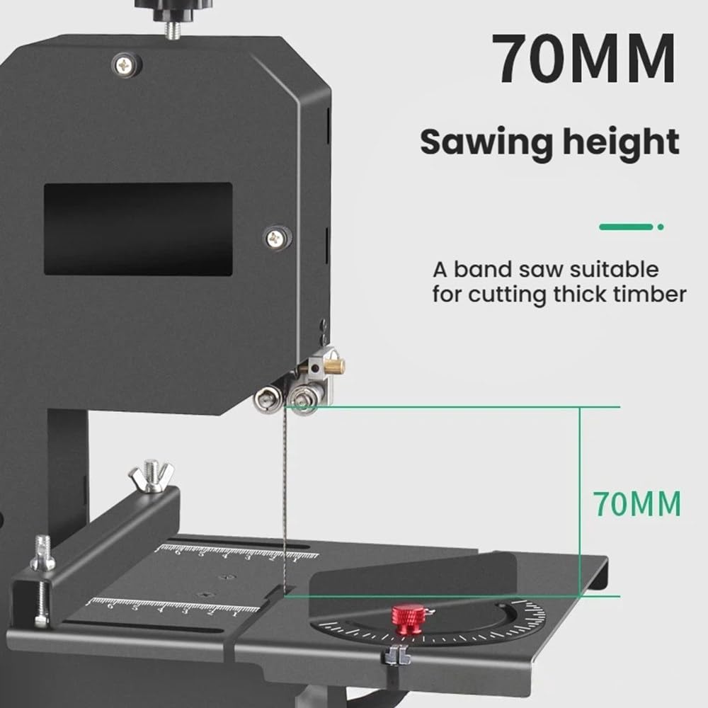 Sierra De Cinta De Escritorio Profesional De 800 W, Sierra De Cinta para Carpintería con Altura De Corte De 70 Mm, Mesa De Metal Inclinable para Cortes Rectos Y Curvos De Madera Y Espuma