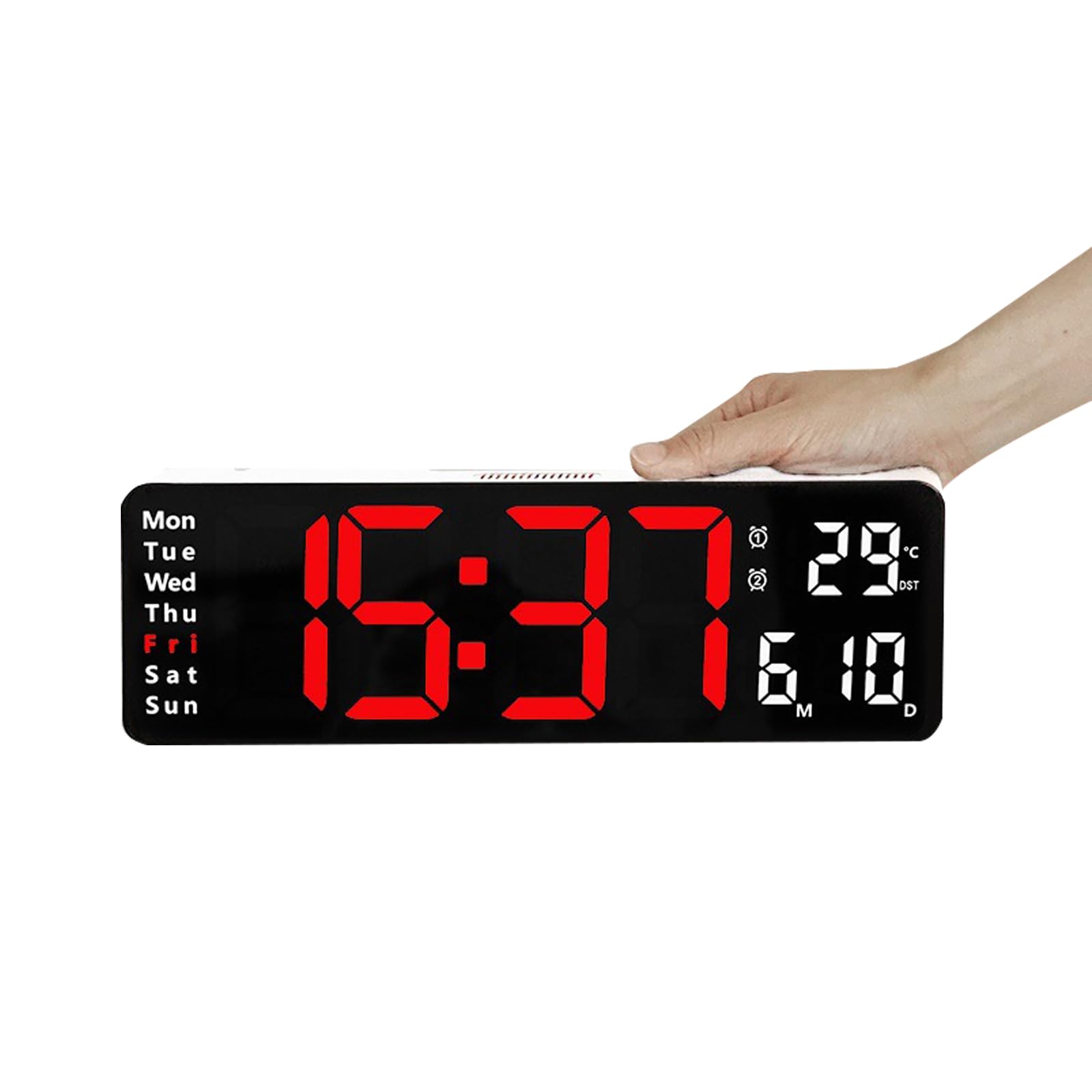 Reloj de Pared Digital LED, Reloj de Mesa de 12/24 h con Brillo Ajustable, Reloj de Alarma electrónico con Pantalla Multi Funcional para Sala de Estar, Dormitorio,F