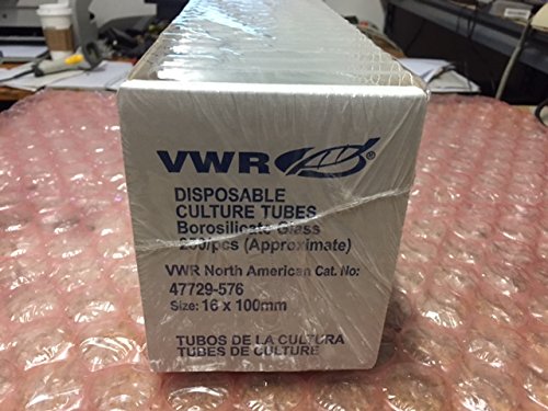 VWR 47729-576 Disposable Culture Tube, 14 mL Overflow Volume, 16mm Outside Diameter, 100mm Length, Borosilicate Glass (Pack of 1000)