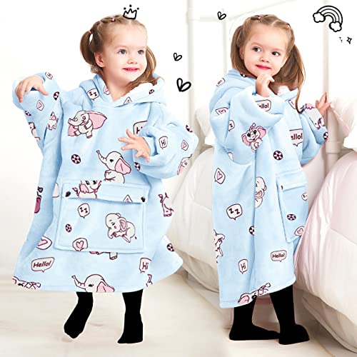 Image of KFUBUO Wearable Blanket Hoodie for Kids With Pocket Toddlers 2-6 Year Old | Elephant, Sherpa, Heavy Material, Oversized Sweatshirt Blanket, Kids Blanket, Girl Boy Gifts, Cozy Gifts for Kids