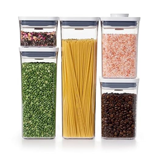 OXO Good Grips-Juego de recipientes Pop de 5 Piezas, Plástico, Blanco