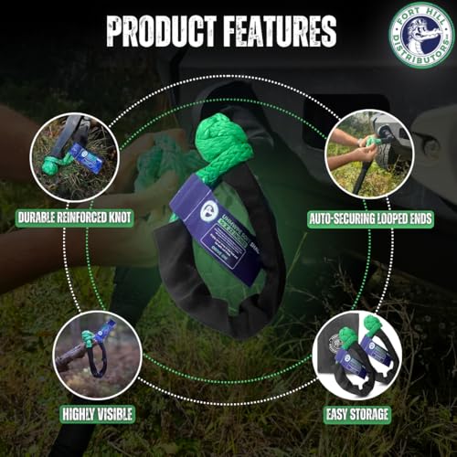 Image of Soft Shackle 2 Pack - inch x 22 inch Off-Road Recovery Kit with Tow Straps & Tow Hooks - 38,000 lb Break Strength - Heavy Duty Synthetic Rope Outdoor Enthusiasts - US Vet Owned, Green