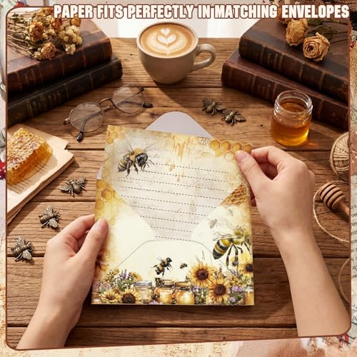 Image of TaoBary 160 Pcs Stationery Paper Set 50 Double Sided Stationery Papers with 50 Matching Envelopes and 60 Round Dot Sticker, 10 Design (Vintage Bee Floral Butterfly,8.25 x 5.5 Inch)