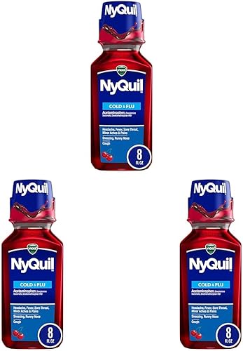Vicks NyQuil Alivio nocturno para la tos, 8 onzas líquidas, sabor a cereza, alivia el dolor de garganta, secreción nasal, tos (paquete de 3)