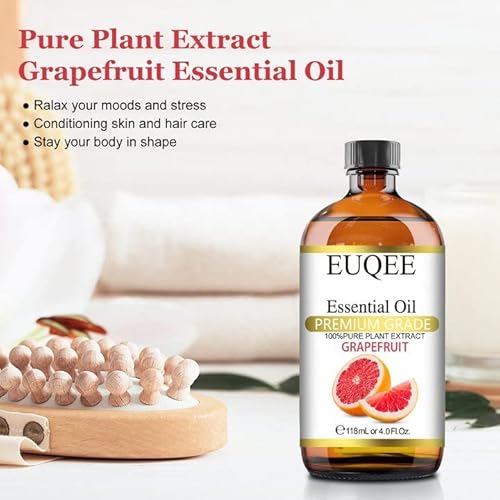 Euqee Grapefruit Essential Oil 118Ml/4Fl.oz Pure Grapefruit Oil Large Capacity Therapeutic Grade Essential Oil With Glass Dropper For Hair/Skin Care, Diffuser, Aromatheraphy #TOP4