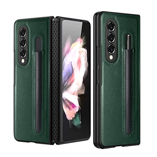 Coque Galaxy Z Fold 4 en cuir mince avec charnière pliante verte étui de protection élégant