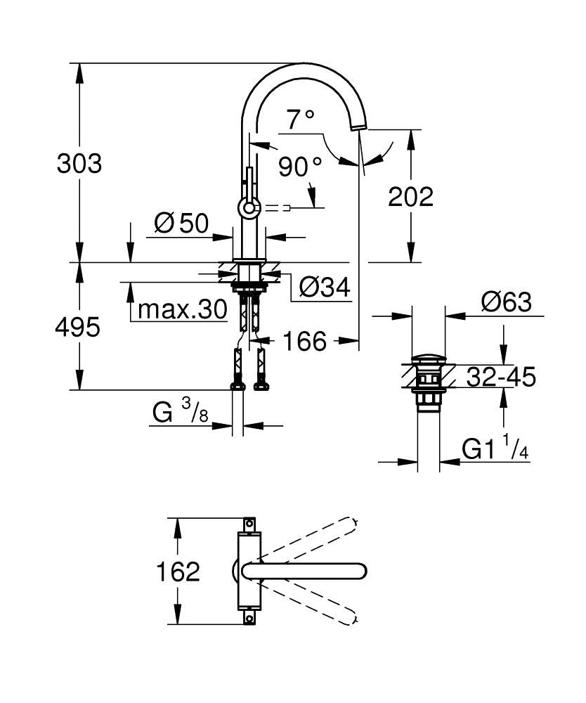 Grohe Rubinetto a due maniglie Atrio 1/2", L, m leva gr., hd graph spazzolato