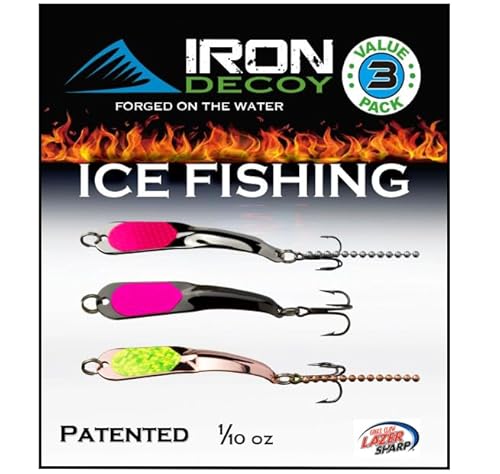 IRON DECOY Steely Spoon Fishing Lures, Casting, Trolling, Jigging, Ice, Lake, River, Stream, Freshwater, Trout, Bass, Walleye, Salmon, Crappie, Pike, Ice Pack #2, 3-Pack