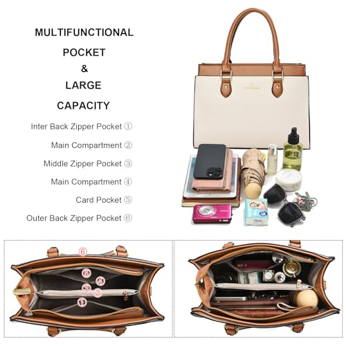 KURGOOL Handbags Purses for Women, Trendy Leather Dual-tone Tote Purse, Designer Handbag Shoulder Bag Top Handle Satchel Bags4