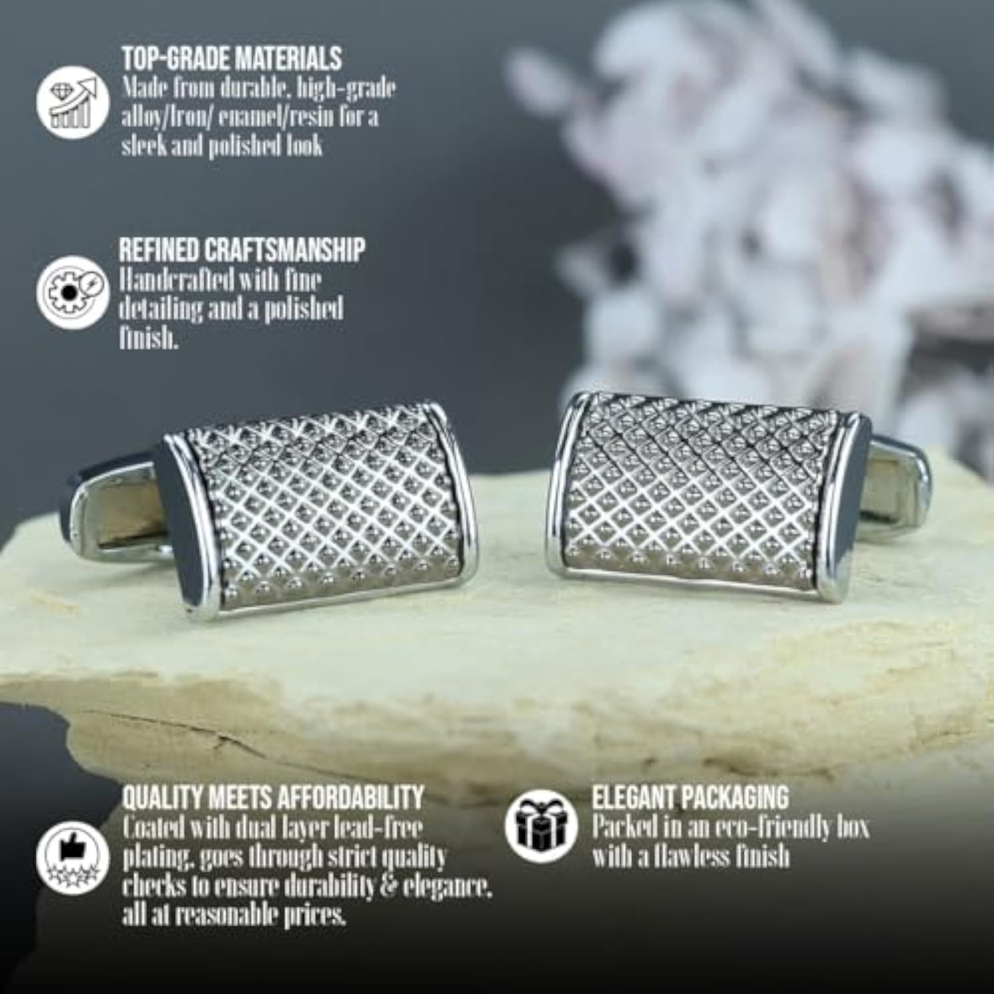Men's Mosaic Silver Cufflinks, Elegant Accessory