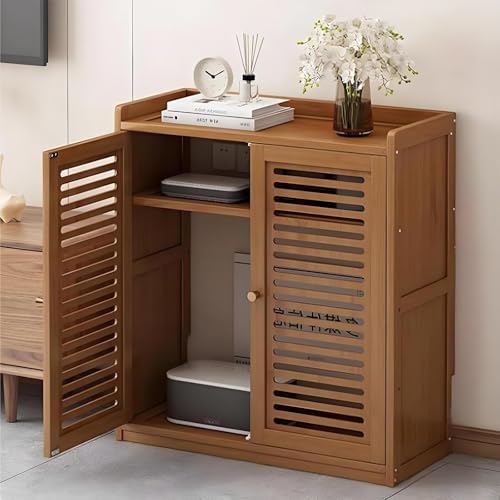 Bamboo WiFi Router Storage Cabinet with Adjustable Shelves, Freestanding Media Organizer for Living Room & Bedroom, Stylish Hidden Box (Brown, 67cm / 26.4in)