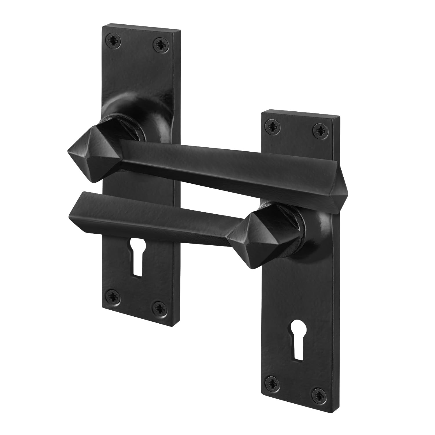 EAI Antique Door Handle Black Tudor Style Internal Lock 150mm + Fixings