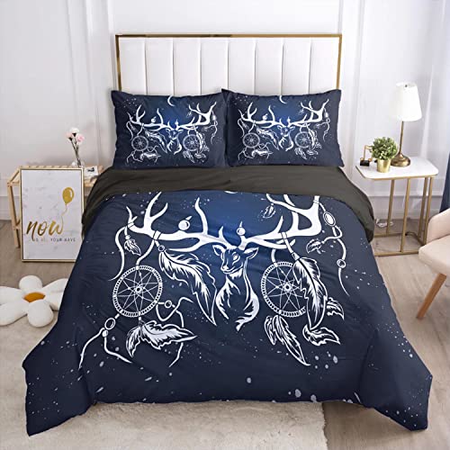 DJDEA Housse Couette 1 Personne 3 Pièces Microfibre Couette et Taie Attrapeur de Rêves Imprimée 3D Courtepointe avec Fermeture éclair Doux Et Lisse 140 x 200 cm + 2 Taie d'oreiller 65 x 65 cm Cover