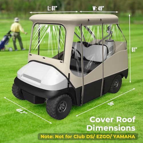 KAKIT Golf Cart Enclosure for Club Car Precedent, 800D Oxford with Dual-Sided Zipper and 4-Sided Clear Windows, Waterproof Portable Golf Cart Rain Cover 4 Passenger, (Beige & Black) - Thumbnail 5