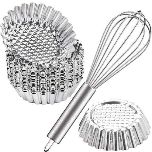 Lista de Moldes para pay Top 5. 43 Moldes de Tarta de Huevo, Mini Egg Tart Molde de Acero Inoxidable con batidor de huevos, Utensilios de Cocina Adecuado Hornear Tartas de Postres Pequeños