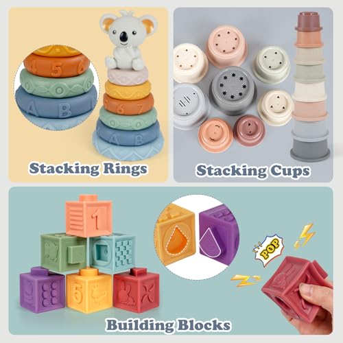 Image of Montessori Baby Toy for Infant 6-18 Months Learning Sensory Toy 6-12 Months | Shape Sorting Stacking Toys 6 Months Babies Gift Stacking Cups Soft Blocks Stackable Ring for Toddlers 1-3 Fine Motor Skills
