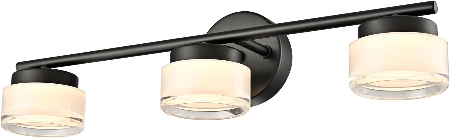 DANSEER Black 3-Light LED Bathroom Vanity Light, Acrylic Shade 3000K Warm White Vanity Lights for Bathroom Over Mirror, Bathroom Light Fixtures Wall Sconces for Bathroom Bedroom Living Room