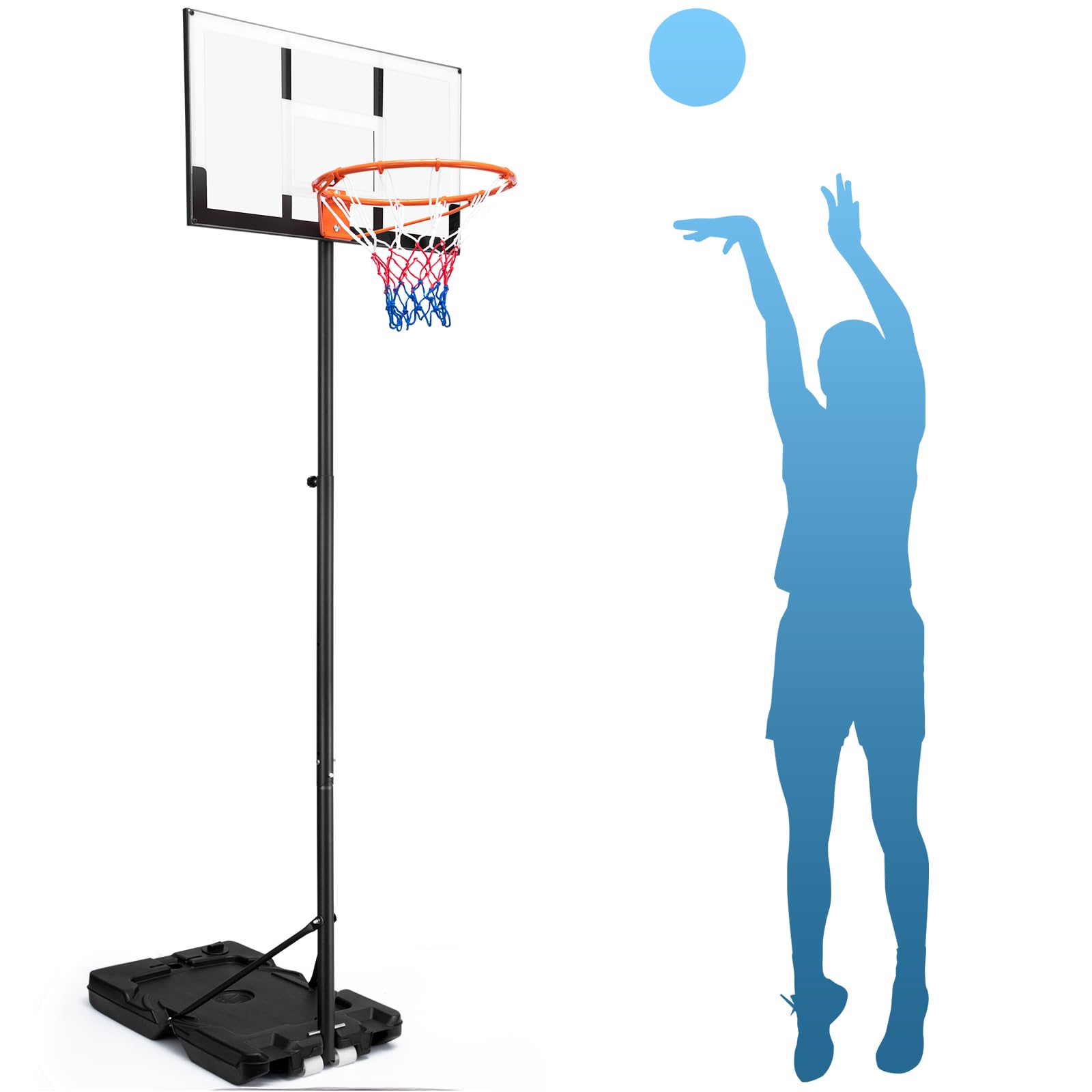 Portable Basketball Hoop, Adjustable Height, 30 Inch Backboard, Indoor Outdoor Basketball Goal for Kids, Youth, Adults, Driveway, Backyard