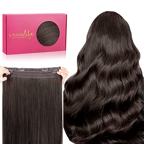 Image of WENNALIFE Wire Hair Extensions Real Human Hair 18 inch 95g Light Dark Brown Remy Wire Hair Extensions Invisible Transparent Fish Line Straight Real