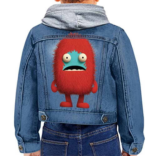 Cute Monster Toddler Hooded Denim Jacket - Graphic Jean Jacket - Art Denim Jacket for Kids