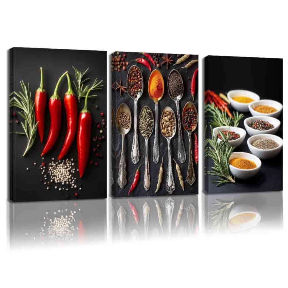 LMYSXAOZ 3Pcs Unframed Spices Canvas Wall Art for Kitchen Decor Colorful Red Chili Peppers & Painting Food Pictures Restaurant 20x30inch