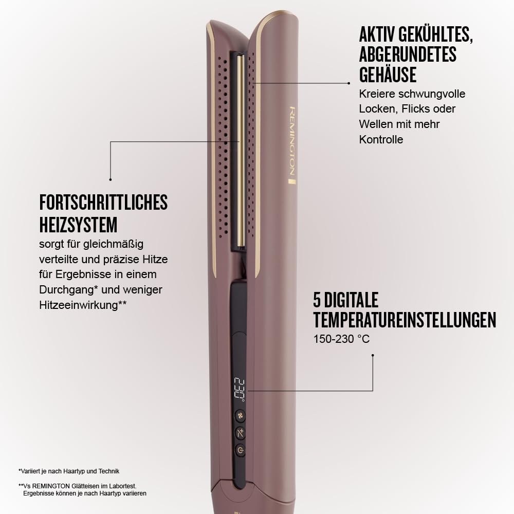 Remington AIRvive™ Glätteisen [Ionic Air-Technologie: weniger Frizz & statische Aufladung] Ultra-Keramikbeschichtung mit Mikrowirkstoffen (Schmale Platten, LCD-Display, 150-230°C) Haarglätter S8930