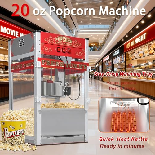 Image of Commercial Popcorn Machine with 32Oz Kettle - Stainless Steel Pop Corn Maker with Vintage Cart and Stand, Large Pop-corn Cooker for Movie-theater, Christmas Home Parties Buffet Snack (32OZ /Cart)