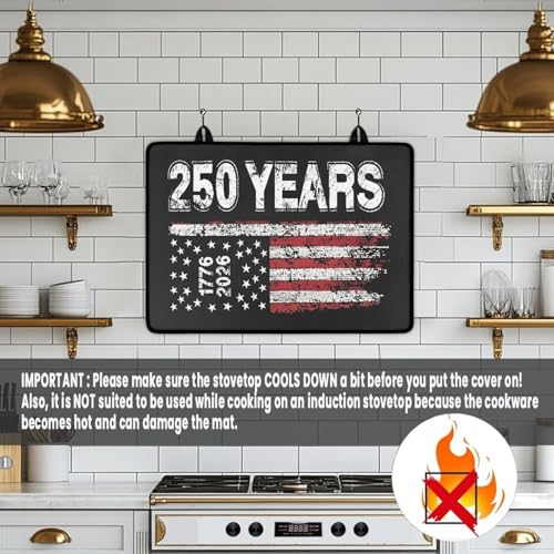 Image of 250 Years Anniversary Stove Top Cover for Electric Stove, 4th of July Patriotic Glass Ceramic Stove Top, Heat Resistant Cooktop Cover Dish Drying Mats Independent Day Decor