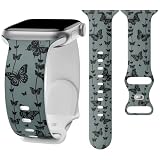 Butterfly Floral Band Compatible with Apple Watch Bands for Women, Cute Flower Silicone Sport Strap for iWatch Series 11 10 9 8 7 6 5 4 3 SE Ultra 2, 46mm 45mm 44mm 42mm 41mm 40mm 38mm 49mm, Gray 38
