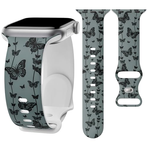 Image of Floral Band Compatible with Apple Watch Bands for Women 40mm 42mm 41mm 38mm 44mm 45mm 46mm 49mm, Cute Pattern Flower Soft Silicone Sport Strap for iWatch Series Ultra 11 10 SE 9 8 7 6 5 4 3 2