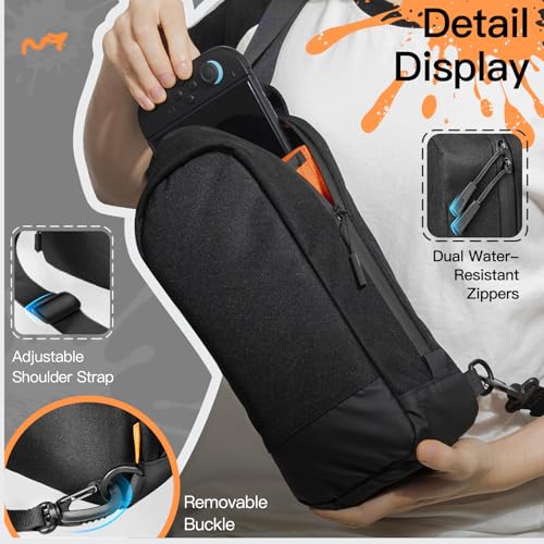 Image of JETech Sling Crossbody Bag for Nintendo Switch 2 /Switch OLED /Switch Console, Shoulder Bag with 8 Game Card Slots, Large Capacity for Accessories & Charger, Perfect for Daily Use & Travel, Black