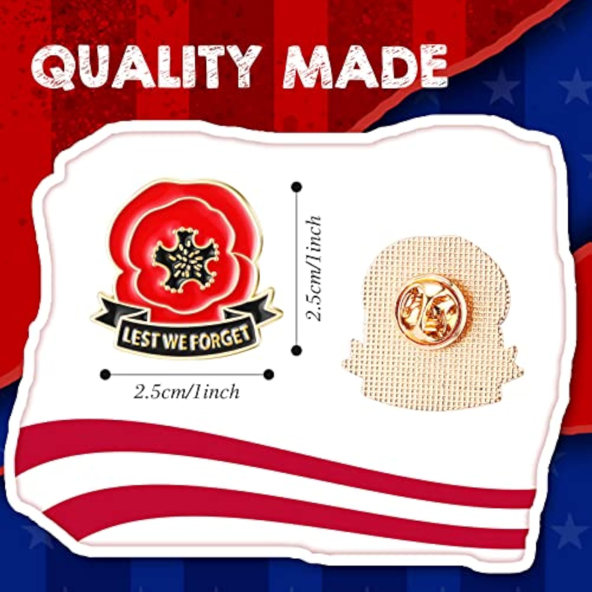 Veterans Day Poppy Flowers Pin Bulk, 1 inch