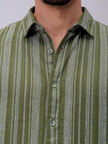Image of The Indian Garage Co Men Slim Fit Striped Full Sleeves Cutaway Collar Casual Shirt