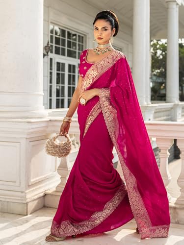 Image of Libas Embellished Silk Blend Saree for Women With Unstitched Blouse Piece | Traditional Saree for Festive & Wedding
