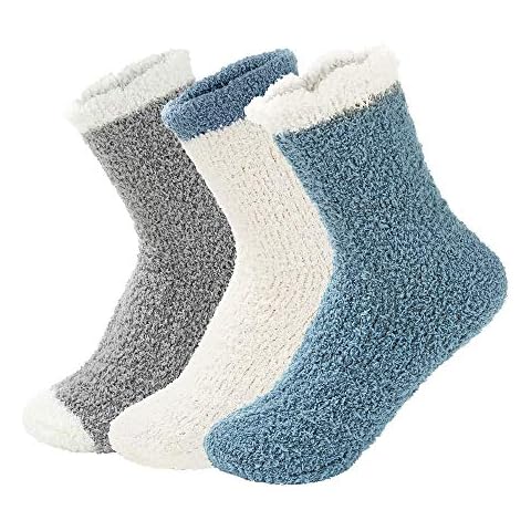 Century Star Women Warm Super Soft Slipper Socks Fuzzy Fluffy Cozy 3-8 Pairs Home Socks (01)3 Pairs Solid-Color 04 Cover
