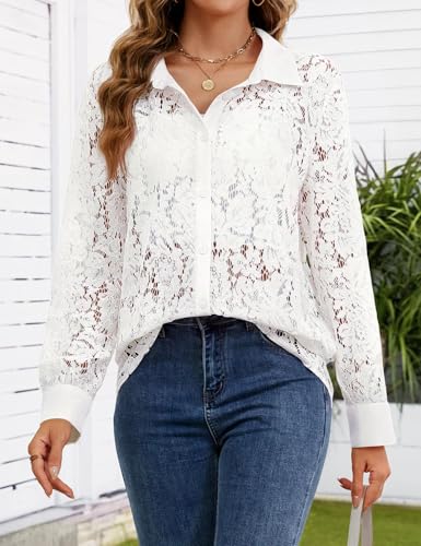 Wyeysyt Lace- Blouse for Women: Sheer Lace Long Sleeve Top, Elegant Dressy Shirt, Ladies Tops and Blouses3