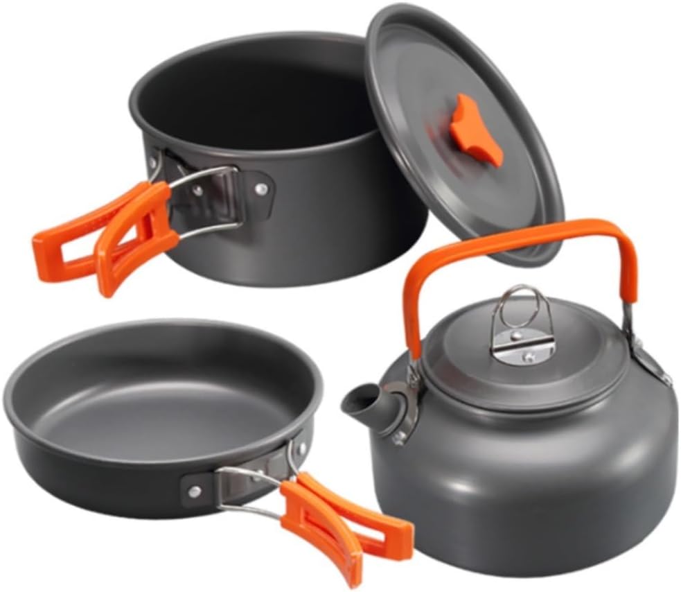 Camping Cookware Cook Camping Backpack Tableware Outdoor Cookware Pot Picnic Canteen Survival Hiking Boiler Set Outdoor Picnic(Orange)
