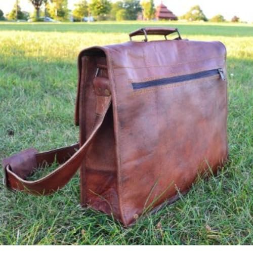 Image of Komal's Passion Leather Briefcase for Men and Women 18 inch Handmade Leather Messenger Bag for Laptop Best Computer Satchel Distressed Bag (Single Pocket)