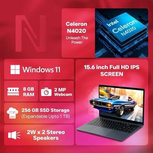 Image of BrowseBook 15.6 inch FHD IPS Laptop | Best Student & Office Work Laptop | Celeron N4020 | 8GB RAM | 256GB SSD | Windows 11 | Num Pad | 38Wh | 1.5kg | Grey