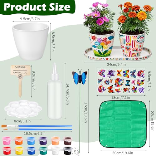 Hysagtek Blumentopf zum Bemalen - Malen und Pflanzen Set mit 4 Töpfen, Pflanzset Bemalen DIY Enthält Pinsel, Farben, Pflanzwerkzeuge, Kreatives Geschenk für Geburtstag Muttertag