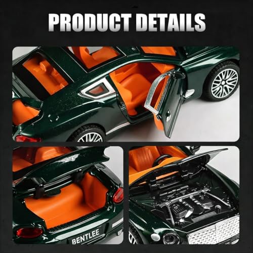 Image of 1:32 Scale Bentley Continental GT Toy Car - Die-Cast Metal Pull Back Sports Car with Openable Doors, Lights & Music - Alloy Luxury Model Vehicle for Kids, Boys & Collectors【Color As Per Stock】