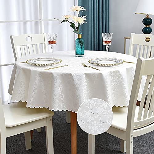 Image of Romanstile Waterproof Vinyl Tablecloth Round, 60 x 60 Inch, Rose White