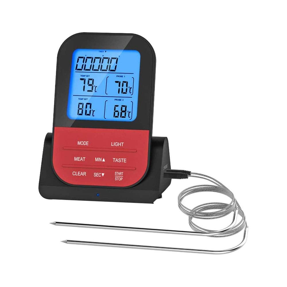 Termómetro de Carne de cocción Digital de la sonda Dual LCD Grande LCD Lámparas de la retroiluminación Termómetro para la Parrilla para la Cocina del Fumador Horno BBQ