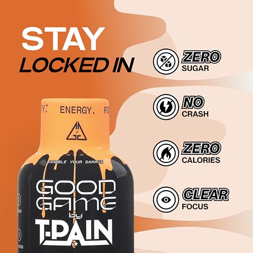 Image of Nappy Boy Dranks Good Game by T-Pain Energy Shot, 2oz (12 Pack), Sugar-Free, Zero Calorie Focus Drink with 200mg Caffeine and B-Vitamins (B3, B6, B12) - Clean, No-Crash Energy Boost, Orange Vanilla Vortex