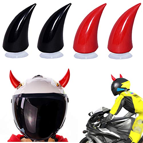 DINGZHAO 4 cuernos de casco con copa de chupón (casco no incluido), para decoración de casco de motocross de cara completa fuera de carretera, accesorios de cuerno de goma de plástico (negro y rojo) Cover