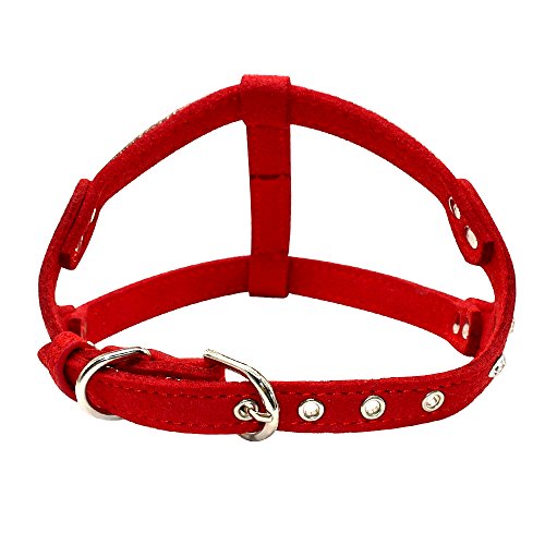 Beirui Soft Suede Rhinestone Leather Dog Harness Leash Set Cat Puppy Sparkly Crystal Vest & 4 Ft Lead For Small Medium Cats Pets Chihuahua Poodle Shih Tzu,Red,Small Chest For 14-15.5" #TOP5